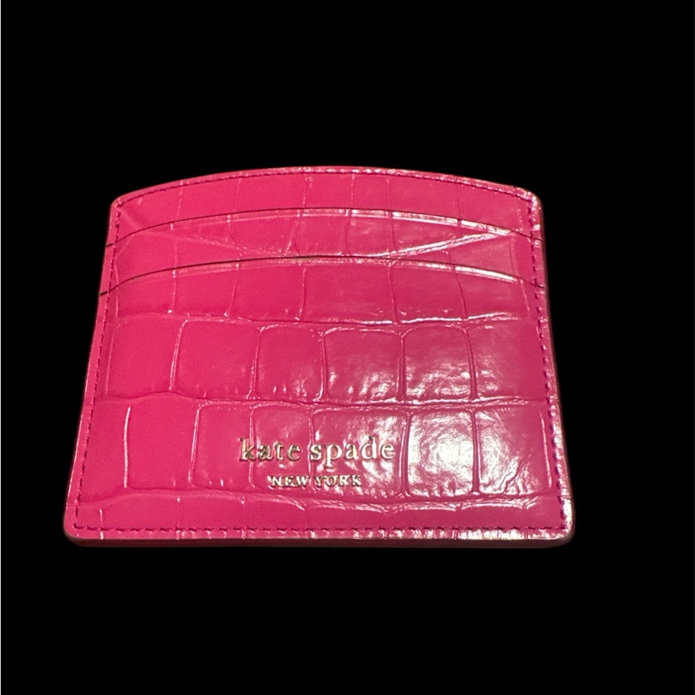 Kate Spade Fuchsia Croc-Embossed Card Case. EUC